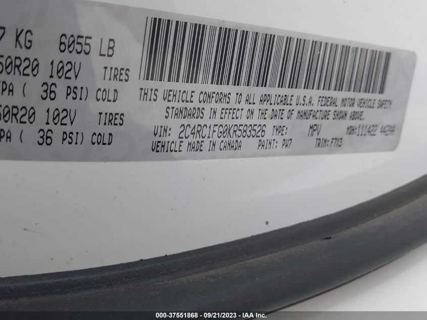 2019 CHRYSLER PACIFICA TOURING PLUS - 2C4RC1FG0KR583526