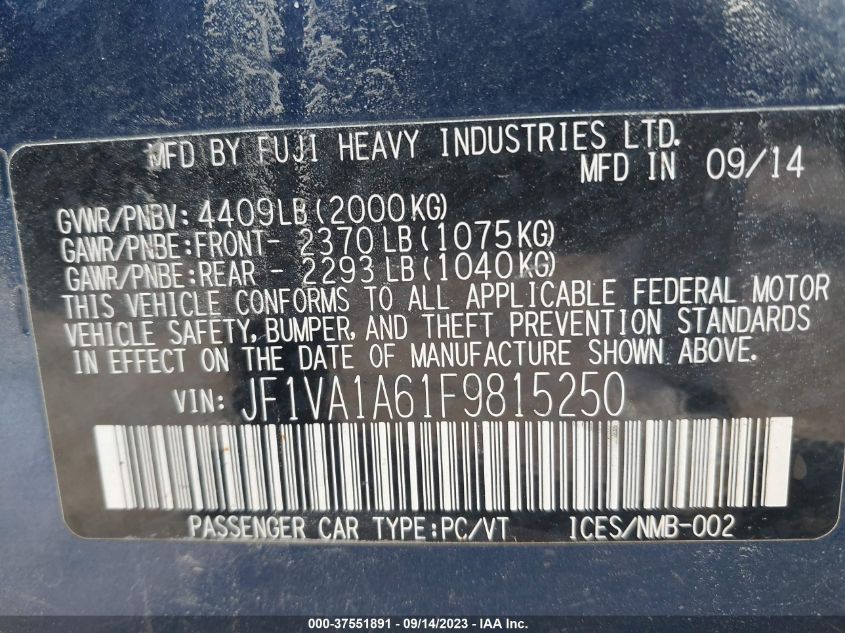 2015 SUBARU WRX - JF1VA1A61F9815250