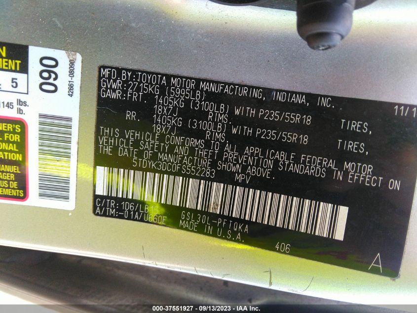 2015 TOYOTA SIENNA XLE/LIMITED - 5TDYK3DC0FS552283