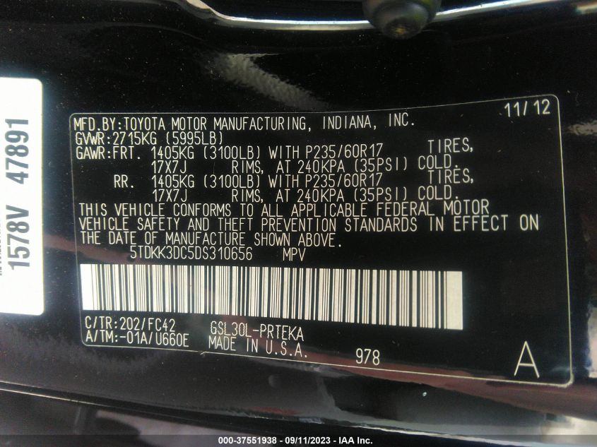 2013 TOYOTA SIENNA LE - 5TDKK3DC5DS310656