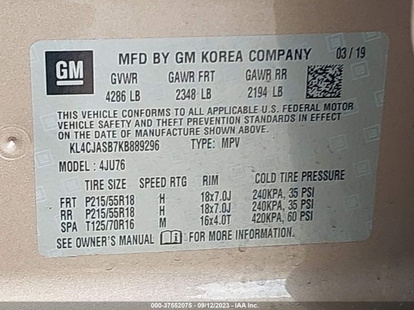 2019 BUICK ENCORE PREFERRED - KL4CJASB7KB889296