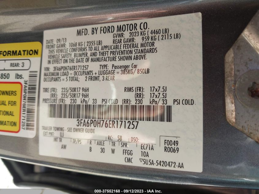 2014 FORD FUSION SE - 3FA6P0H76ER171257