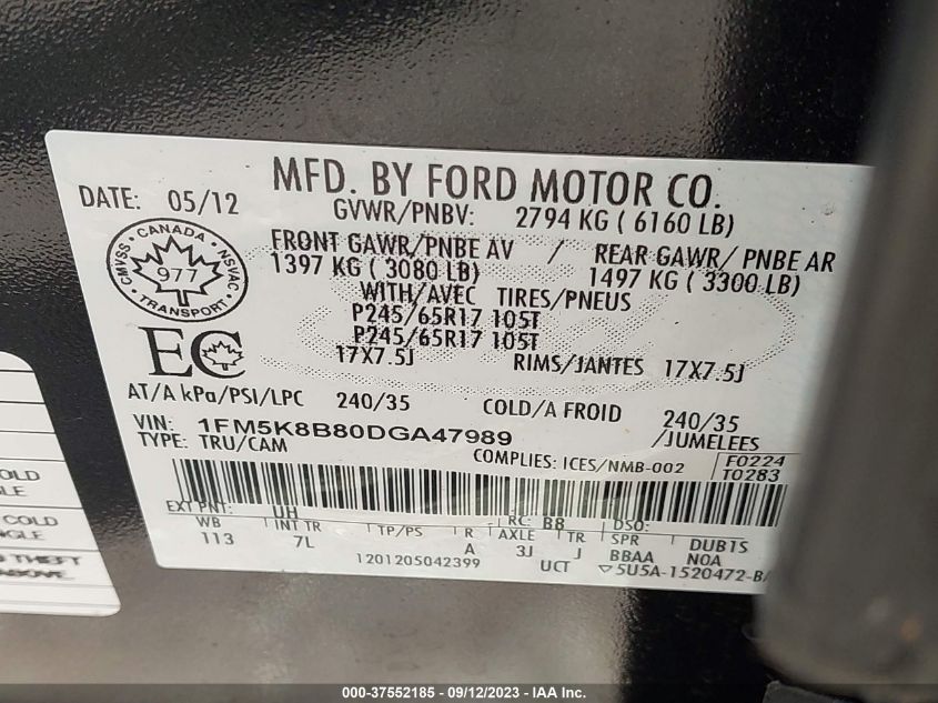 2013 FORD EXPLORER BASE - 1FM5K8B80DGA47989