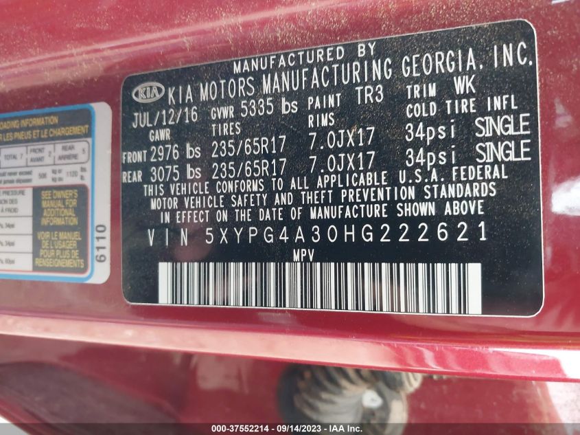 2017 KIA SORENTO LX - 5XYPG4A30HG222621
