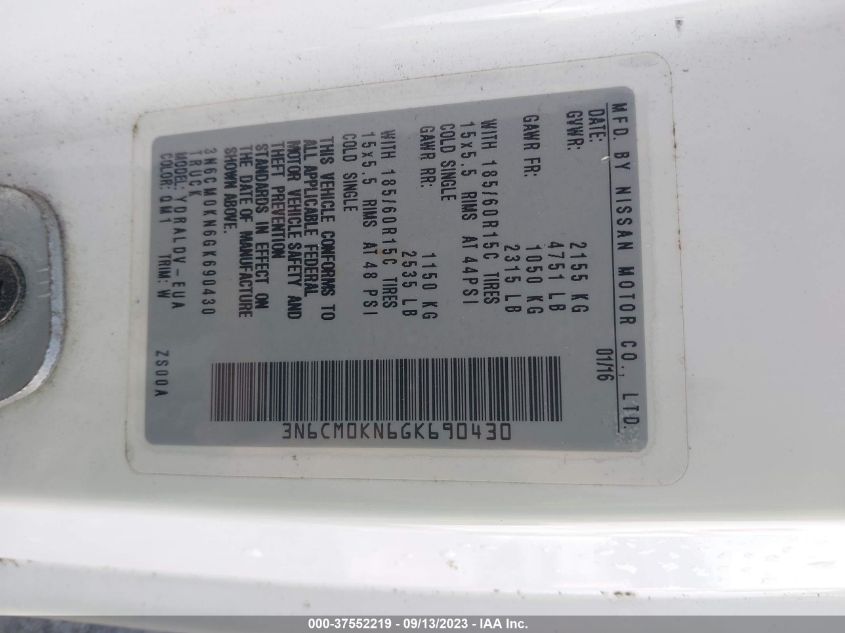 2016 NISSAN NV200 2.5S/2.5SV - 3N6CM0KN6GK690430