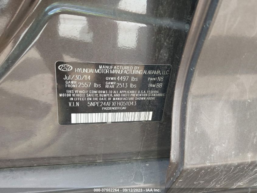 2015 HYUNDAI SONATA 2.4L SE - 5NPE24AFXFH051043