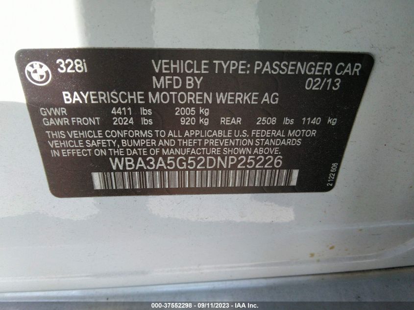 2013 BMW 328I WBA3A5G52DNP25226