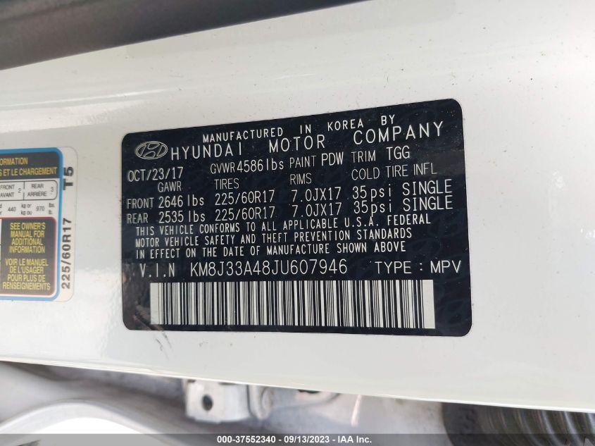 2018 HYUNDAI TUCSON SEL - KM8J33A48JU607946