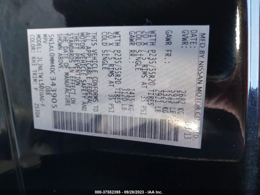 2013 INFINITI JX 5N1AL0MM4DC343905