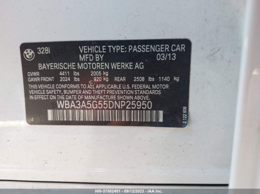 2013 BMW 3 SERIES 328I - WBA3A5G55DNP25950