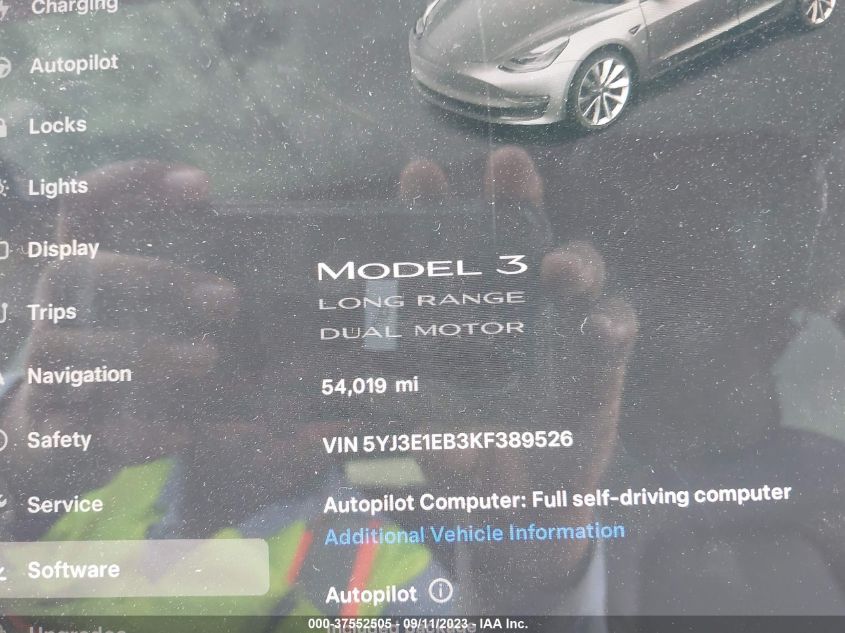 2019 TESLA MODEL 3 LONG RANGE/PERFORMANCE - 5YJ3E1EB3KF389526