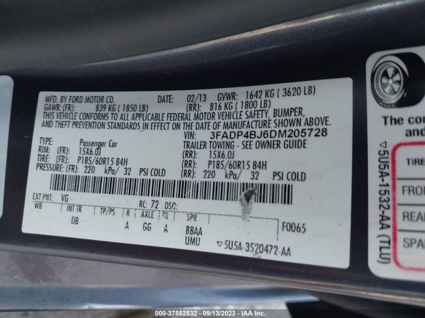2013 FORD FIESTA SE - 3FADP4BJ6DM205728