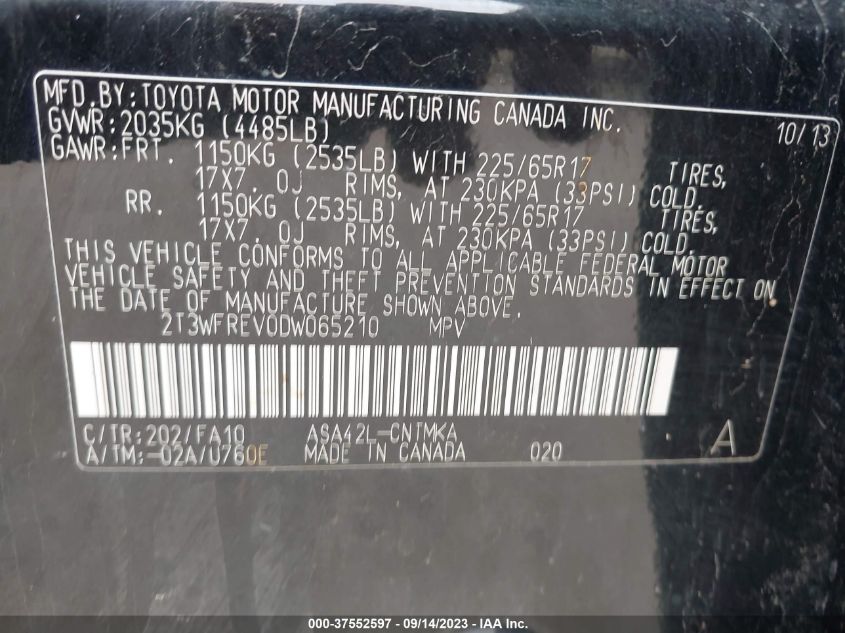 2013 TOYOTA RAV4 XLE - 2T3WFREV0DW065210