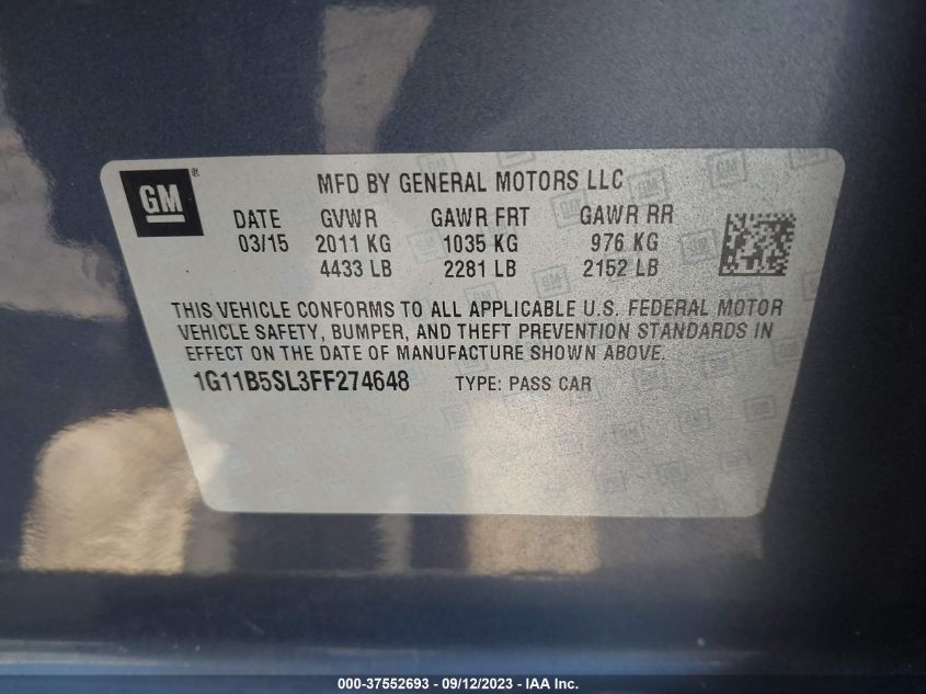 2015 CHEVROLET MALIBU LS - 1G11B5SL3FF274648
