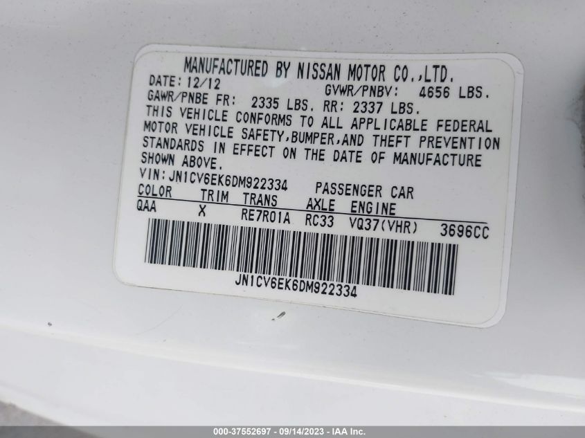 2013 INFINITI G37 COUPE JOURNEY JN1CV6EK6DM922334