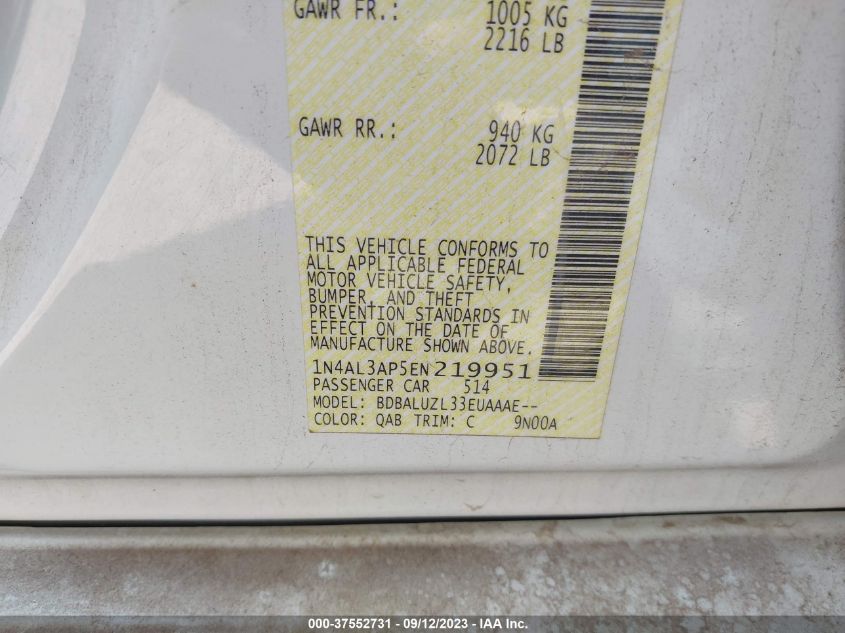2014 NISSAN ALTIMA 2.5/S/SV/SL - 1N4AL3AP5EN219951