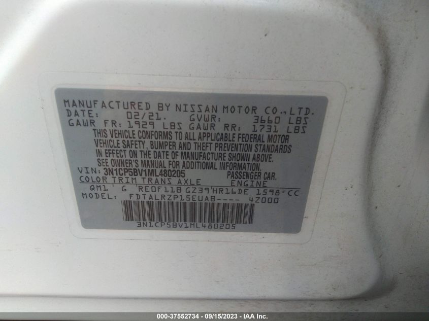 2021 NISSAN KICKS S - 3N1CP5BV1ML480205