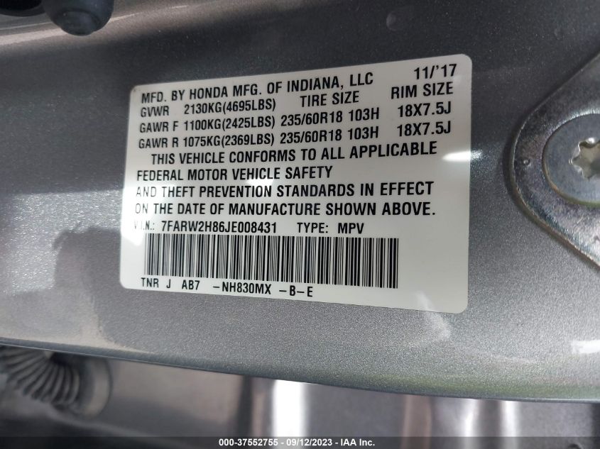 2018 HONDA CR-V EXL - 7FARW2H86JE008431