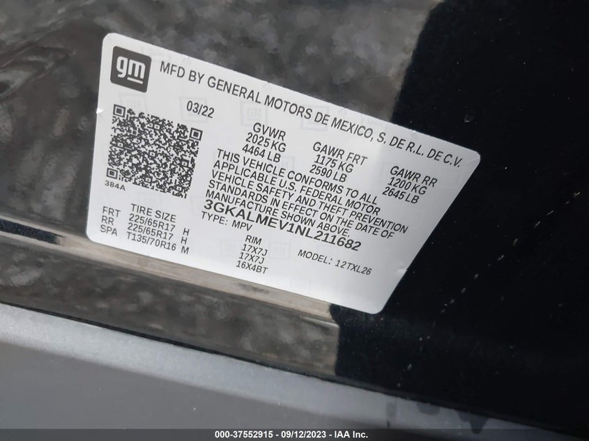 VIN 3GKALMEV1NL211682 2022 GMC TERRAIN SLE