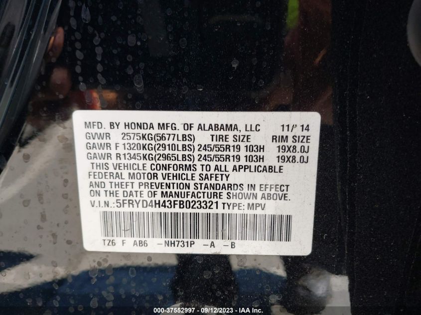 2015 ACURA MDX TECH PKG - 5FRYD4H43FB023321