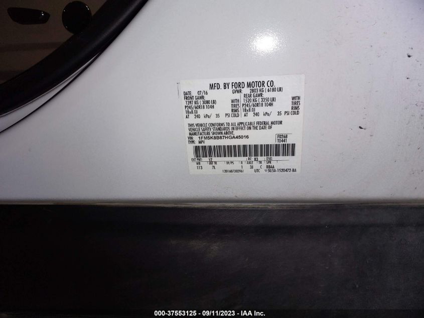 2017 FORD EXPLORER BASE - 1FM5K8B87HGA45016