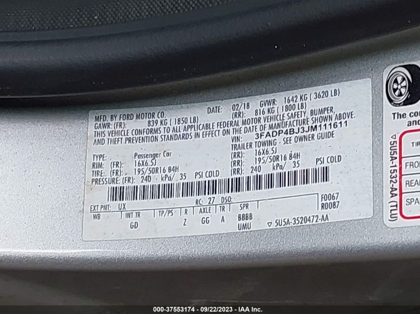 2018 FORD FIESTA SE - 3FADP4BJ3JM111611
