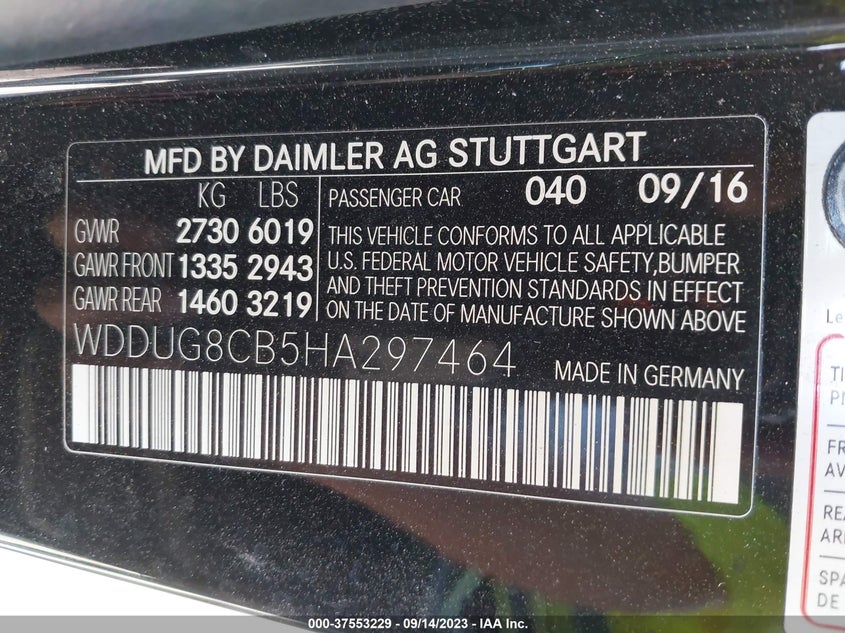 VIN WDDUG8CB5HA297464 2017 MERCEDES-BENZ S-CLASS S 550