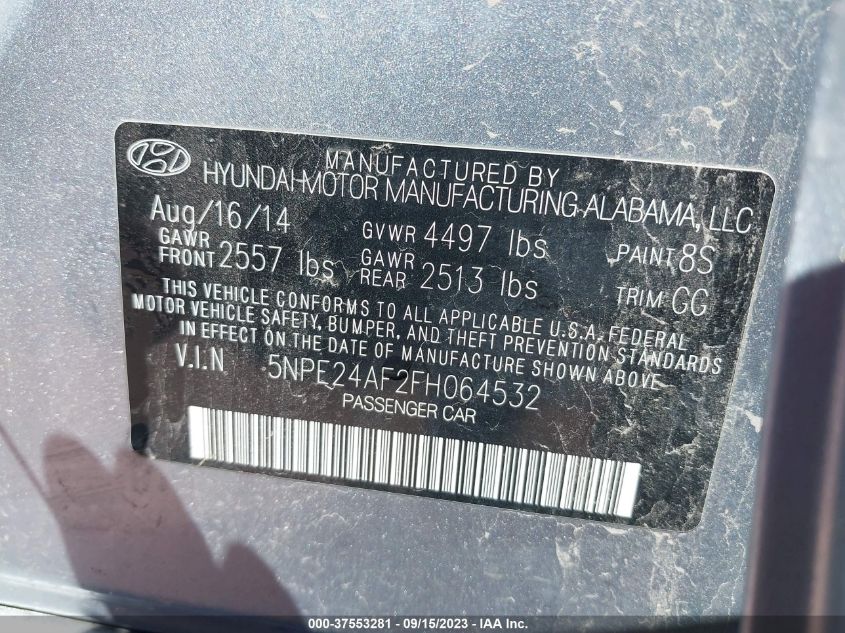 2015 HYUNDAI SONATA 2.4L SE - 5NPE24AF2FH064532