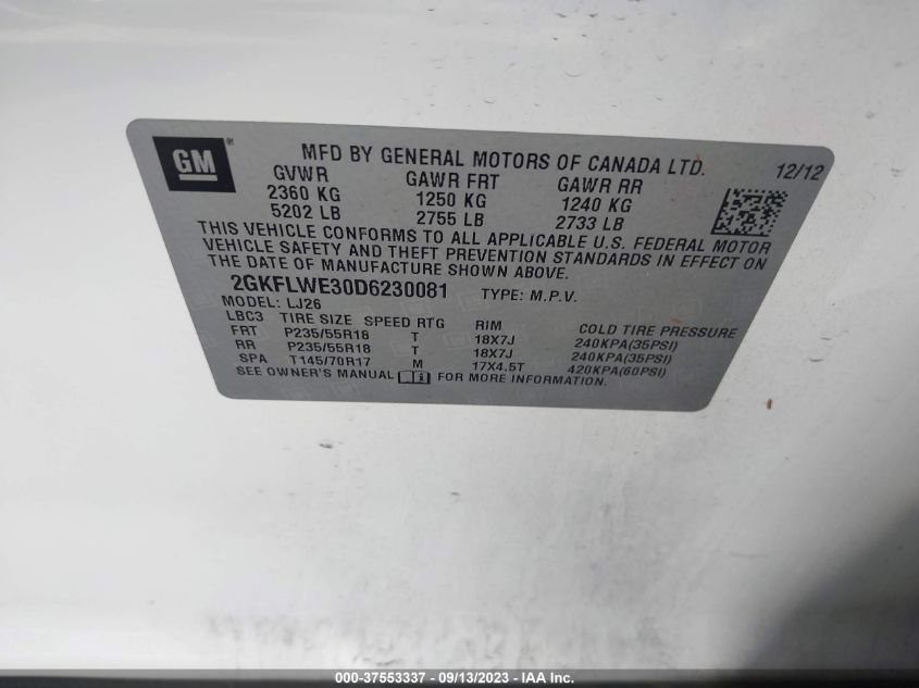 2013 GMC TERRAIN SLT - 2GKFLWE30D6230081