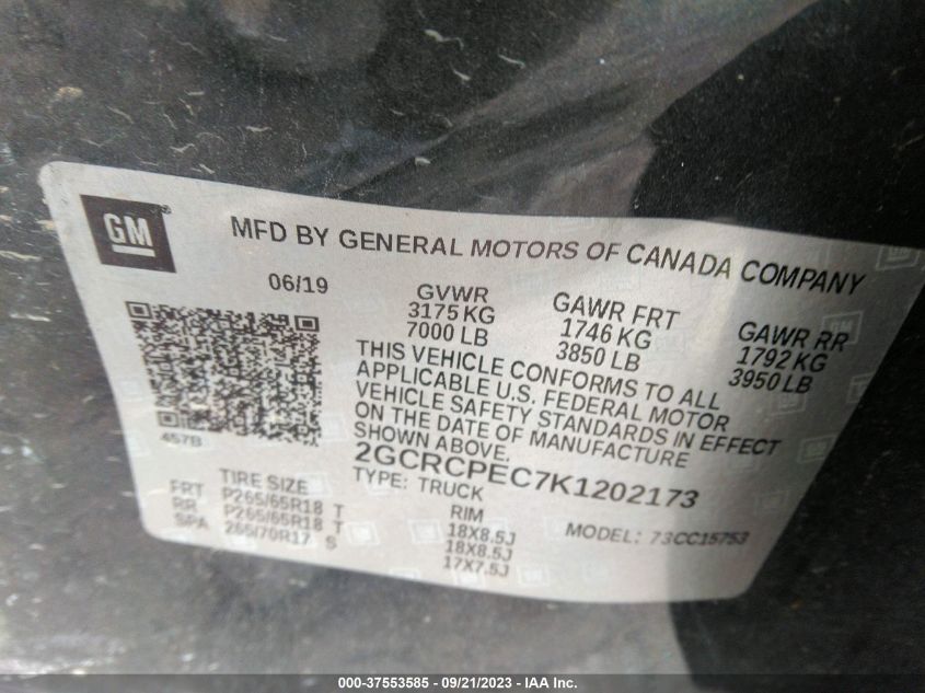 2019 CHEVROLET SILVERADO 1500 LD LT 2GCRCPEC7K1202173