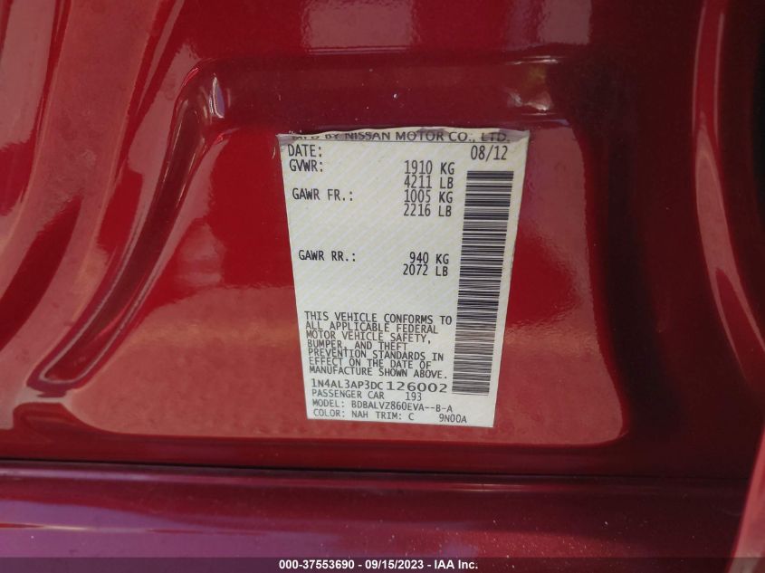2013 NISSAN ALTIMA 2.5 SL - 1N4AL3AP3DC126002
