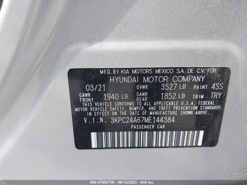 2021 HYUNDAI ACCENT SE - 3KPC24A67ME144384