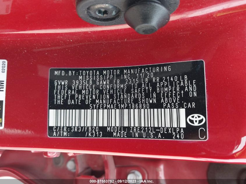 2021 TOYOTA COROLLA LE - 5YFEPMAE1MP186890