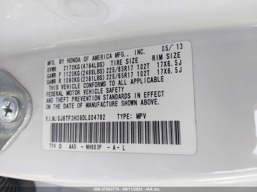 2013 HONDA CROSSTOUR EX 5J6TF3H38DL004792