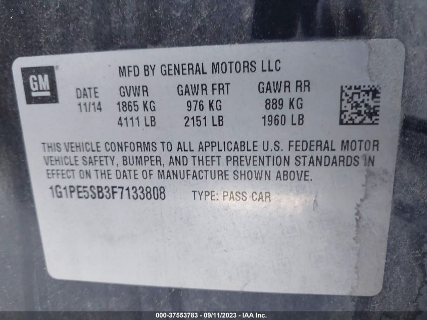 2015 CHEVROLET CRUZE LT - 1G1PE5SB3F7199808