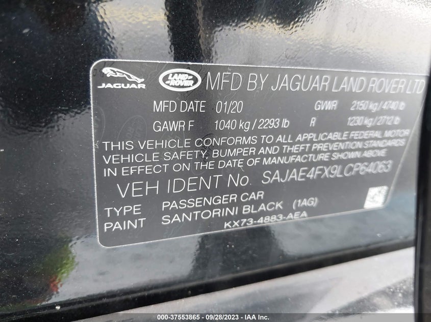 VIN SAJAE4FX9LCP64063 2020 JAGUAR XE S