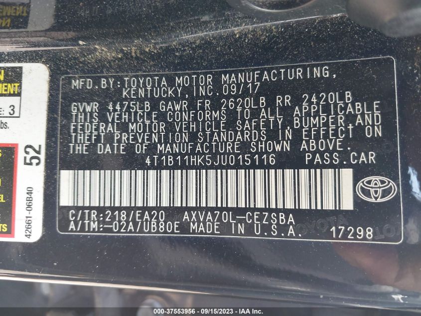 2018 TOYOTA CAMRY LE/SE/XLE/L - 4T1B11HK5JU015116