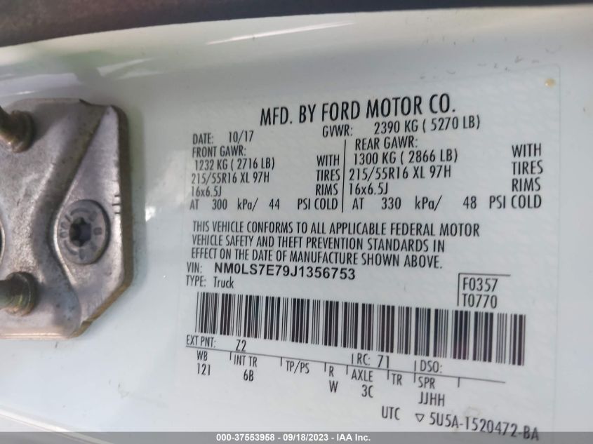 2018 FORD TRANSIT CONNECT VAN XL NM0LS7E79J1356753