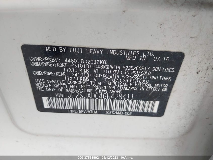 2016 SUBARU FORESTER 2.5I PREMIUM - JF2SJADC4GH428411