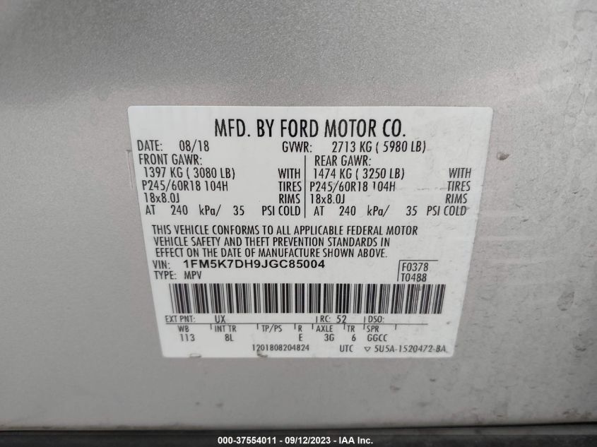 2018 FORD EXPLORER XLT - 1FM5K7DH9JGC85004