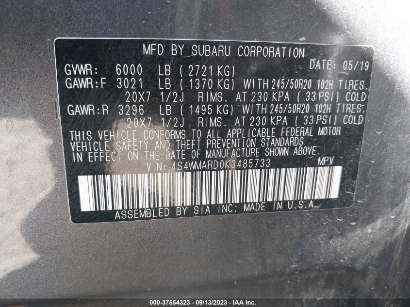 2019 SUBARU ASCENT TOURING - 4S4WMARD0K3485733