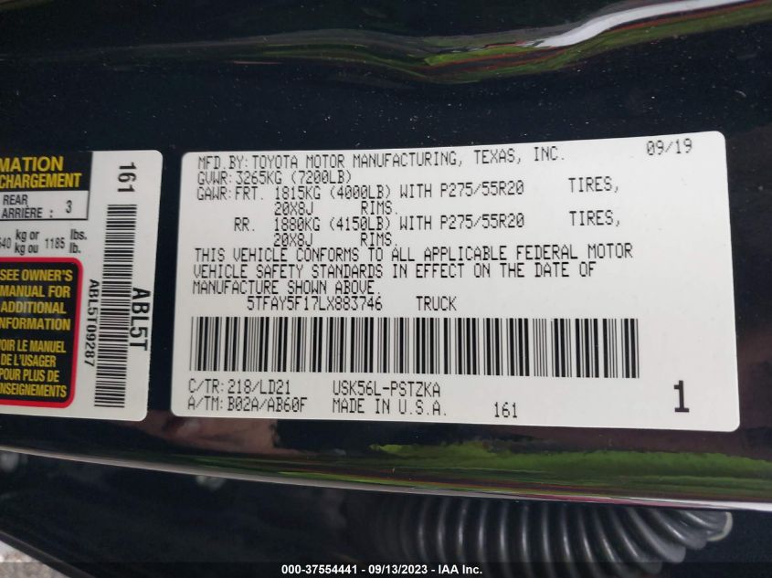 2020 TOYOTA TUNDRA 1794 EDITION - 5TFAY5F17LX883746