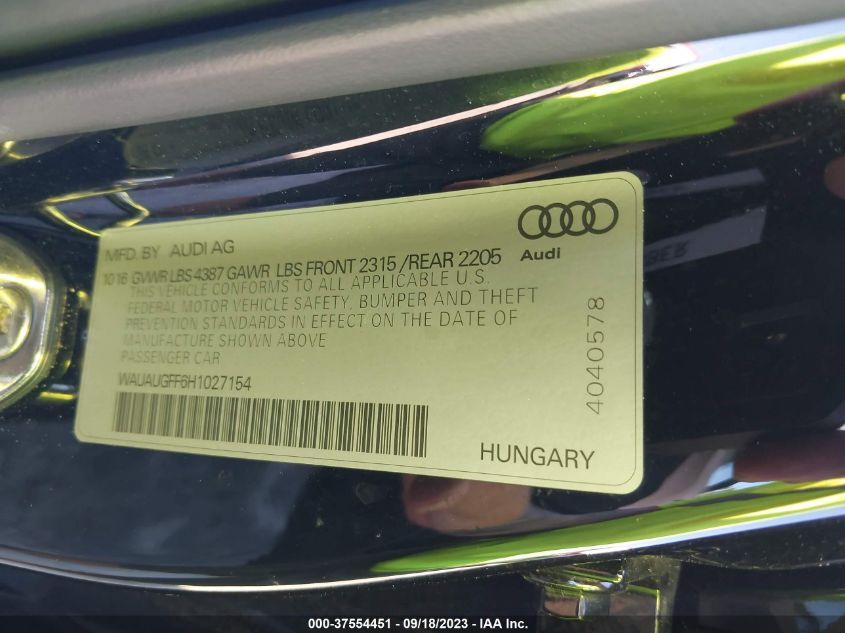 2017 AUDI A3 SEDAN PREMIUM - WAUAUGFF6H1027154
