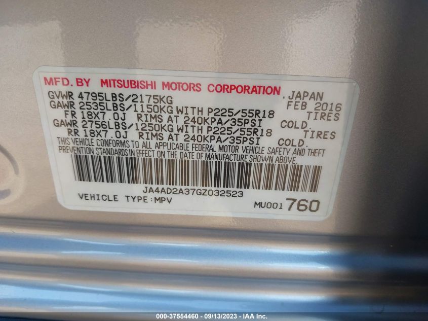 2016 MITSUBISHI OUTLANDER ES - JA4AD2A37GZ032523