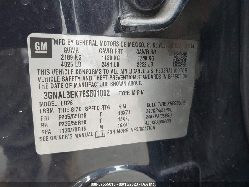 2014 CHEVROLET CAPTIVA SPORT FLEET LT 3GNAL3EK7ES601002