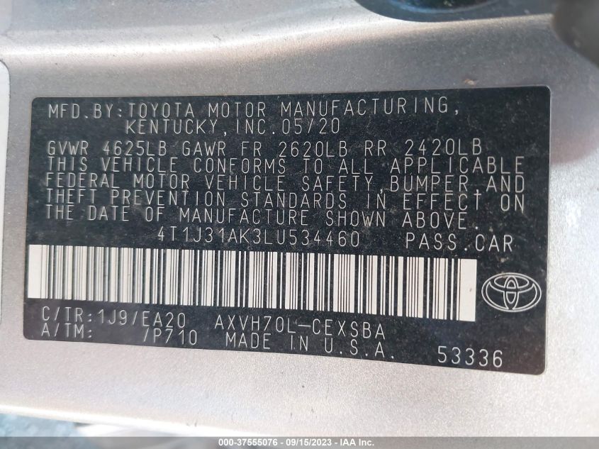 2020 TOYOTA CAMRY HYBRID SE - 4T1J31AK3LU534460