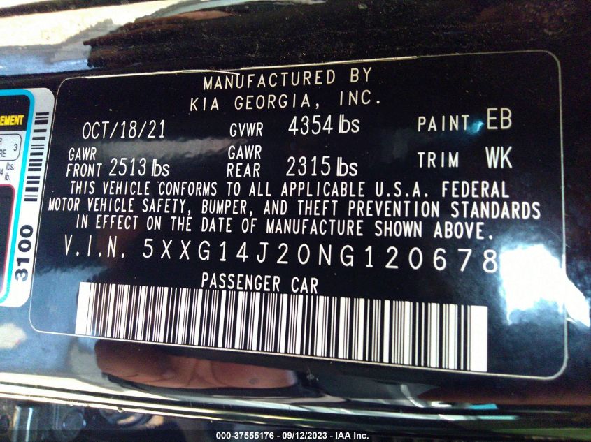 2022 KIA K5 LXS - 5XXG14J20NG120678