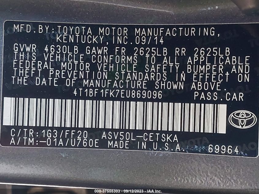2014 TOYOTA CAMRY L/SE/LE/XLE - 4T1BF1FK7EU869096