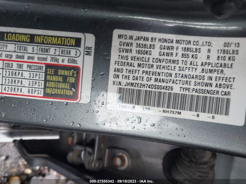 2013 HONDA INSIGHT EX - JHMZE2H74DS004826