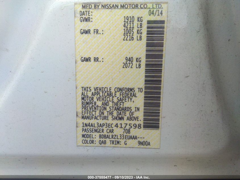 2014 NISSAN ALTIMA 2.5 - 1N4AL3AP3EC417598
